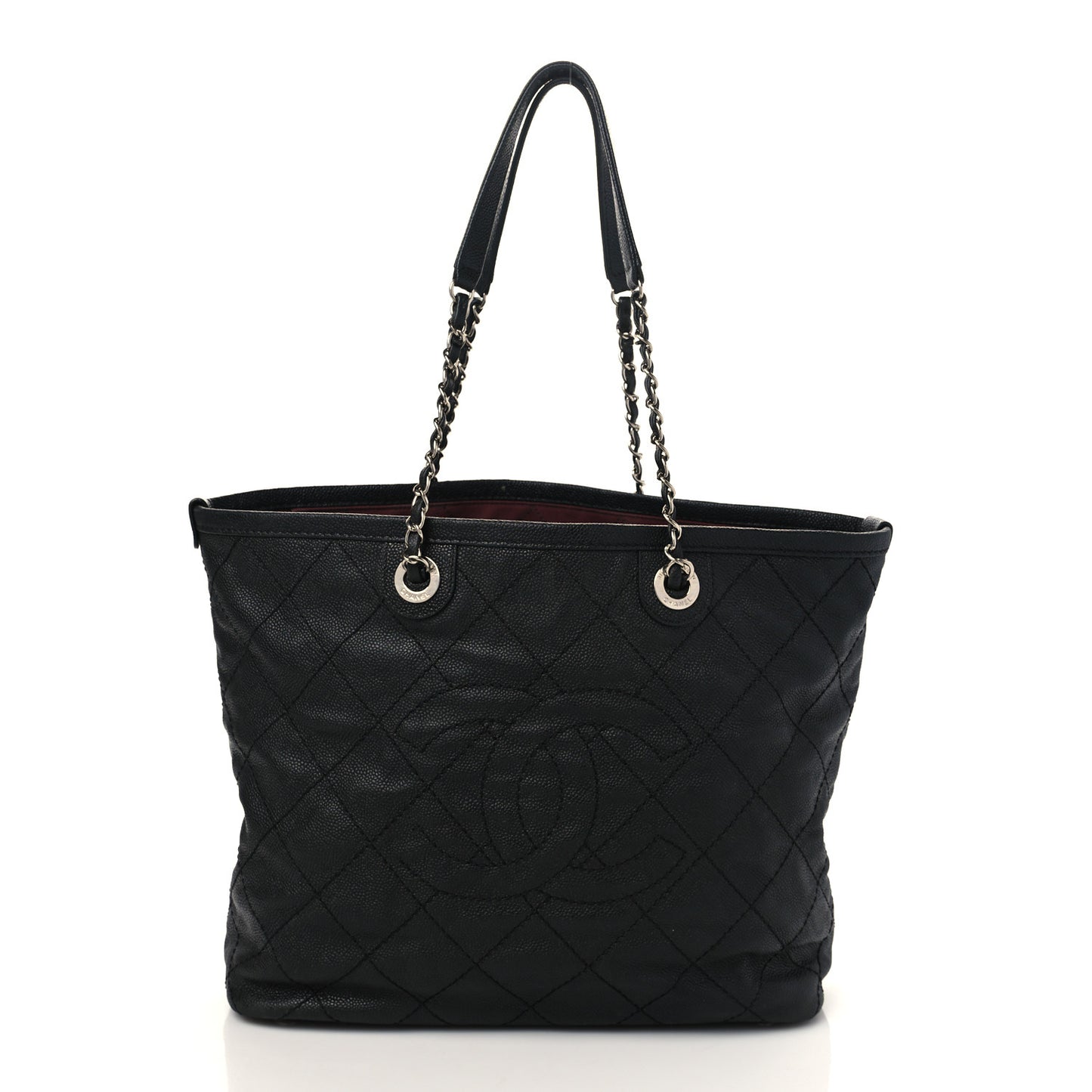 Grained Calfskin Quilted Small Daily Shopping Tote Black