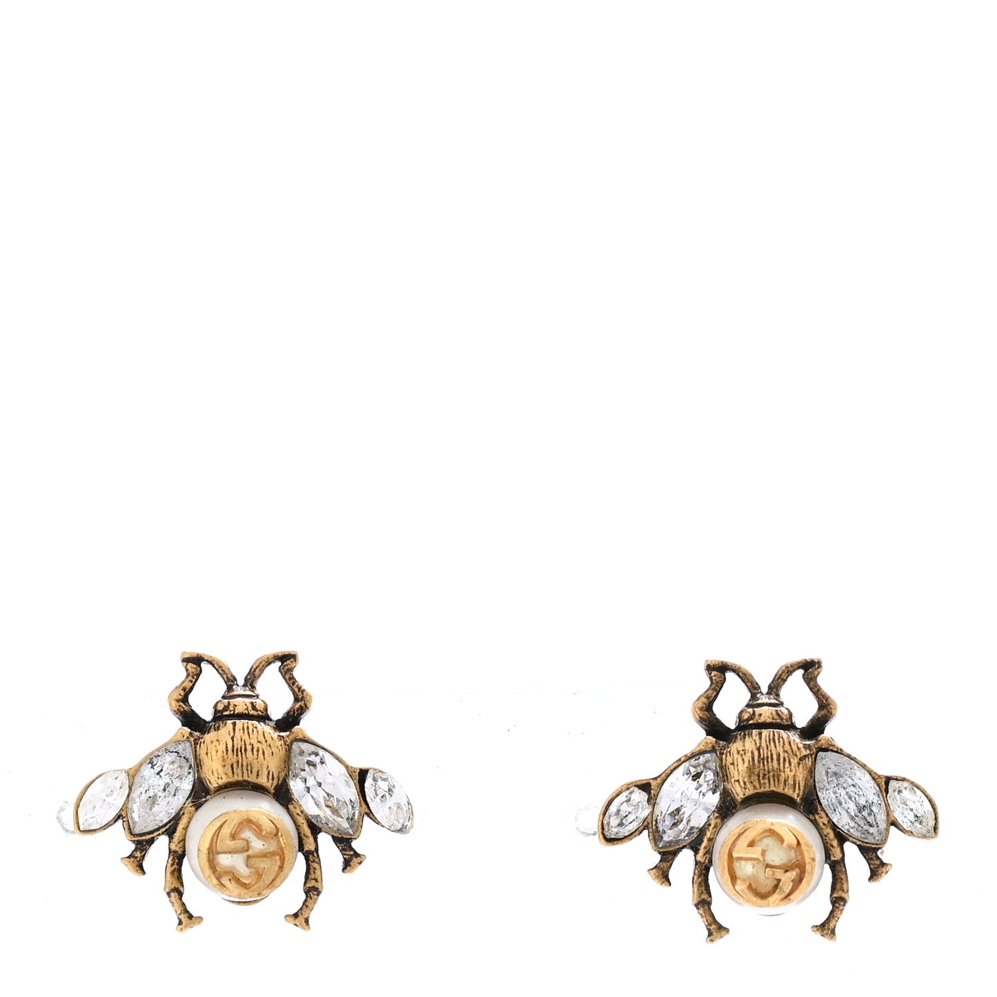 Crystal Pearl GG Bee Earrings Gold
