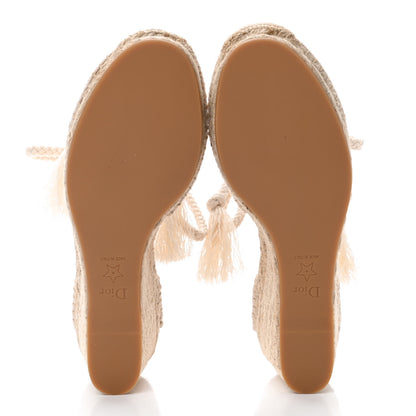 Christian Dior Canvas Embroidered Granville Ankle Tie Espadrille Wedges 39.5 Cream 4 of 4