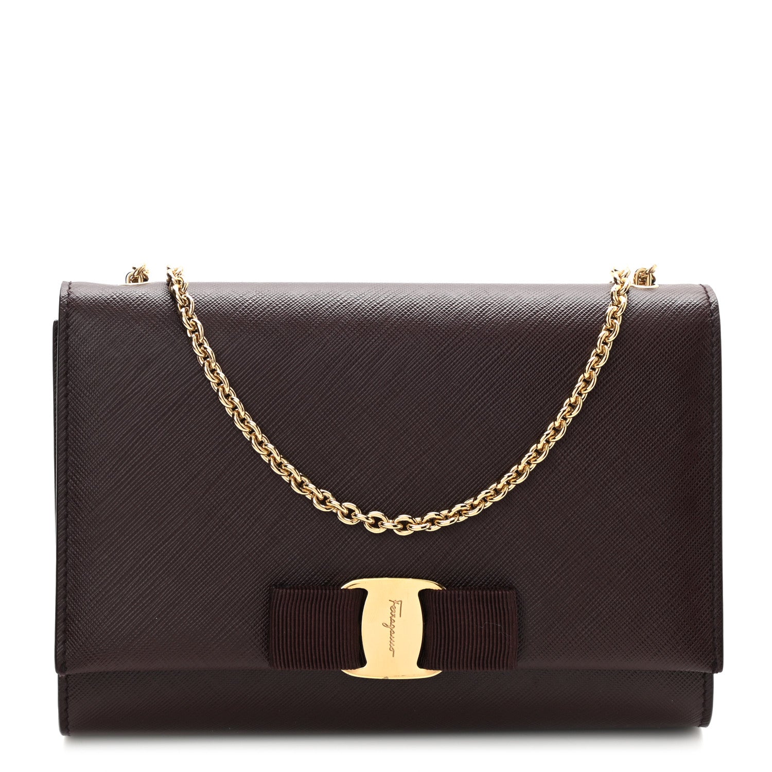 Salvatore Ferragamo Calfskin Mini Miss Vara Bow Chain Bag Plum 1 of 9