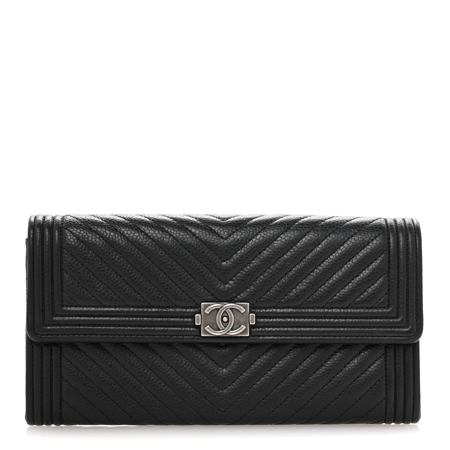 Chanel Caviar Chevron Quilted Boy Flap Wallet Black 1 of 10