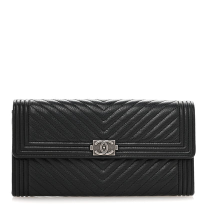 Chanel Caviar Chevron Quilted Boy Flap Wallet Black 1 of 10
