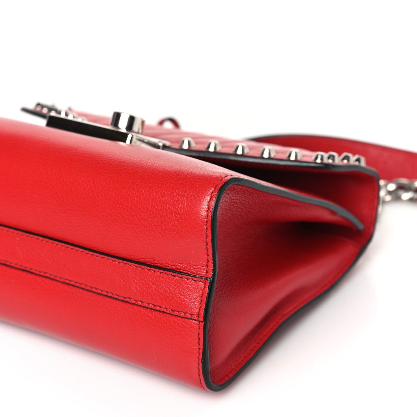 Glace Calfskin Studded Sound Flap Crossbody Shoulder Bag Fuoco