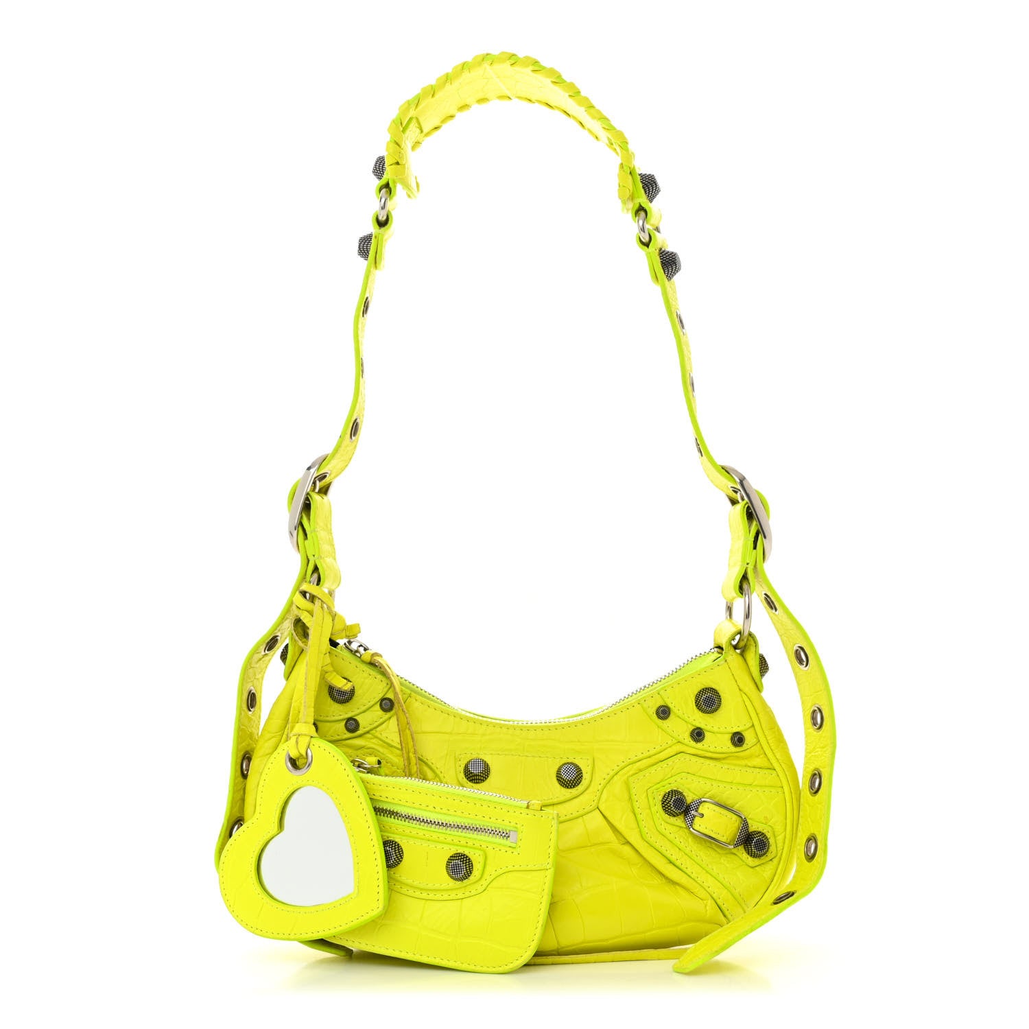 Balenciaga Extra Supple Calfskin Crocodile Embossed Le Cagole Shoulder Bag XS Fluo Yellow 3 of 11