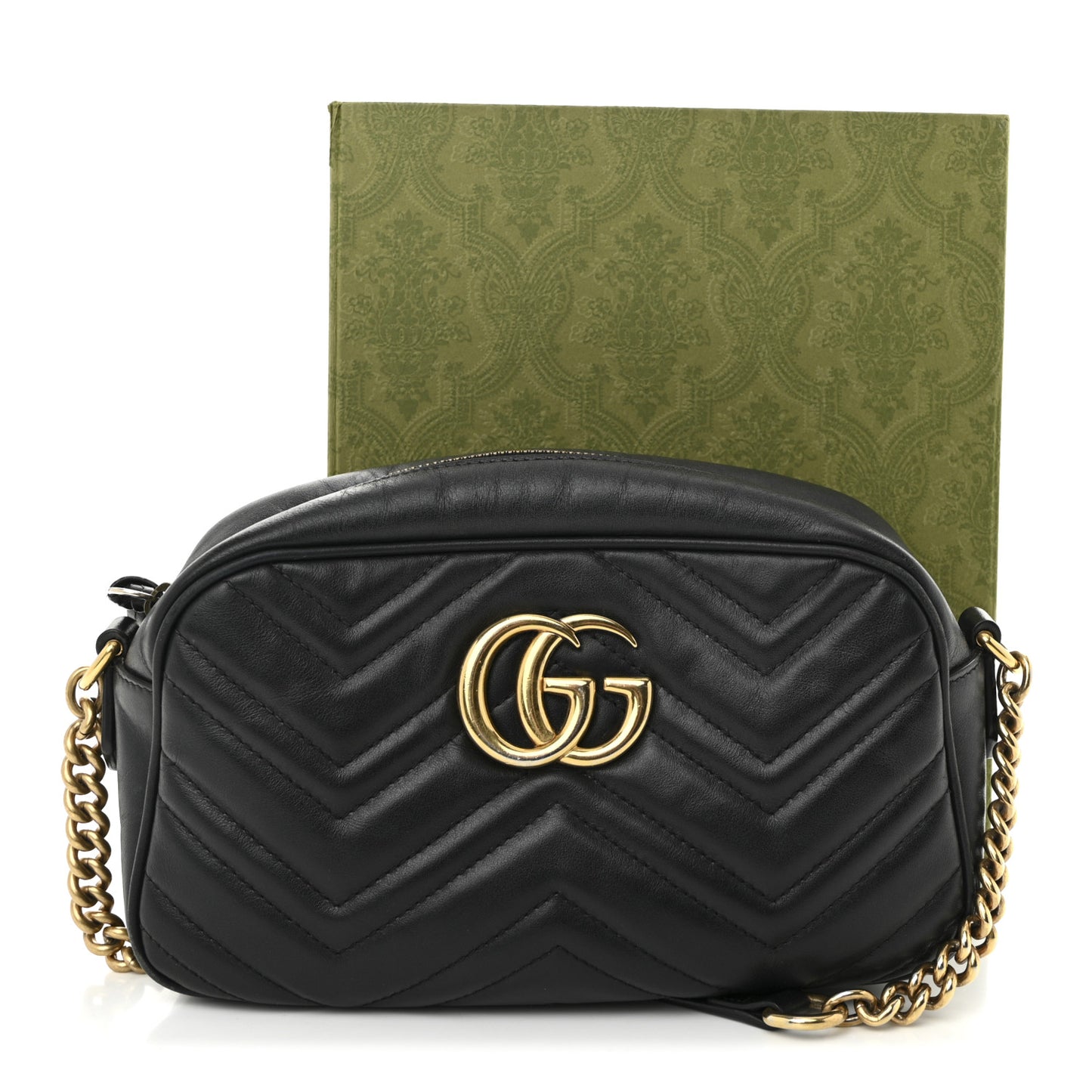 Calfskin Matelasse Small GG Marmont Chain Shoulder Bag Black