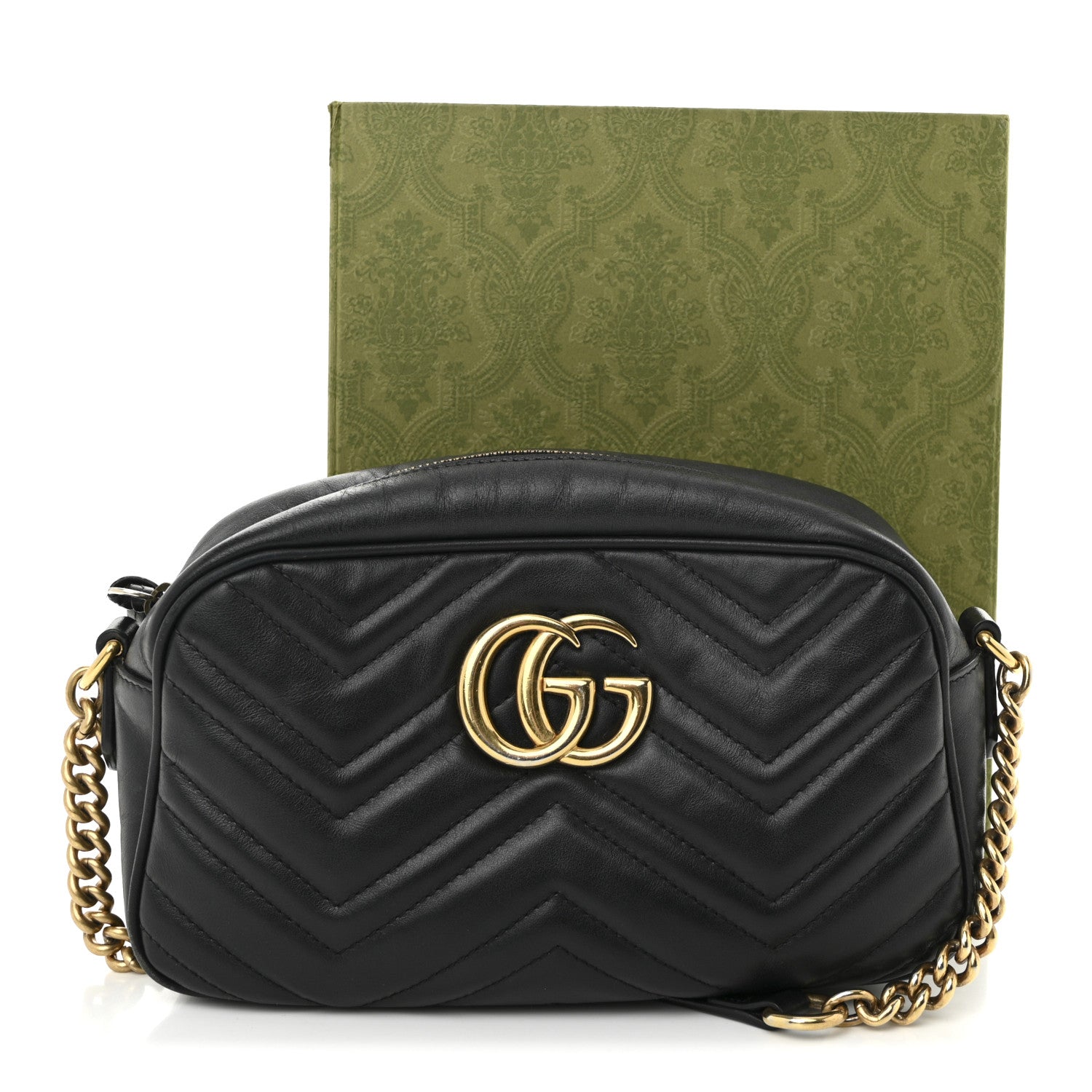 Gucci Calfskin Matelasse Small GG Marmont Chain Shoulder Bag Black 10 of 10