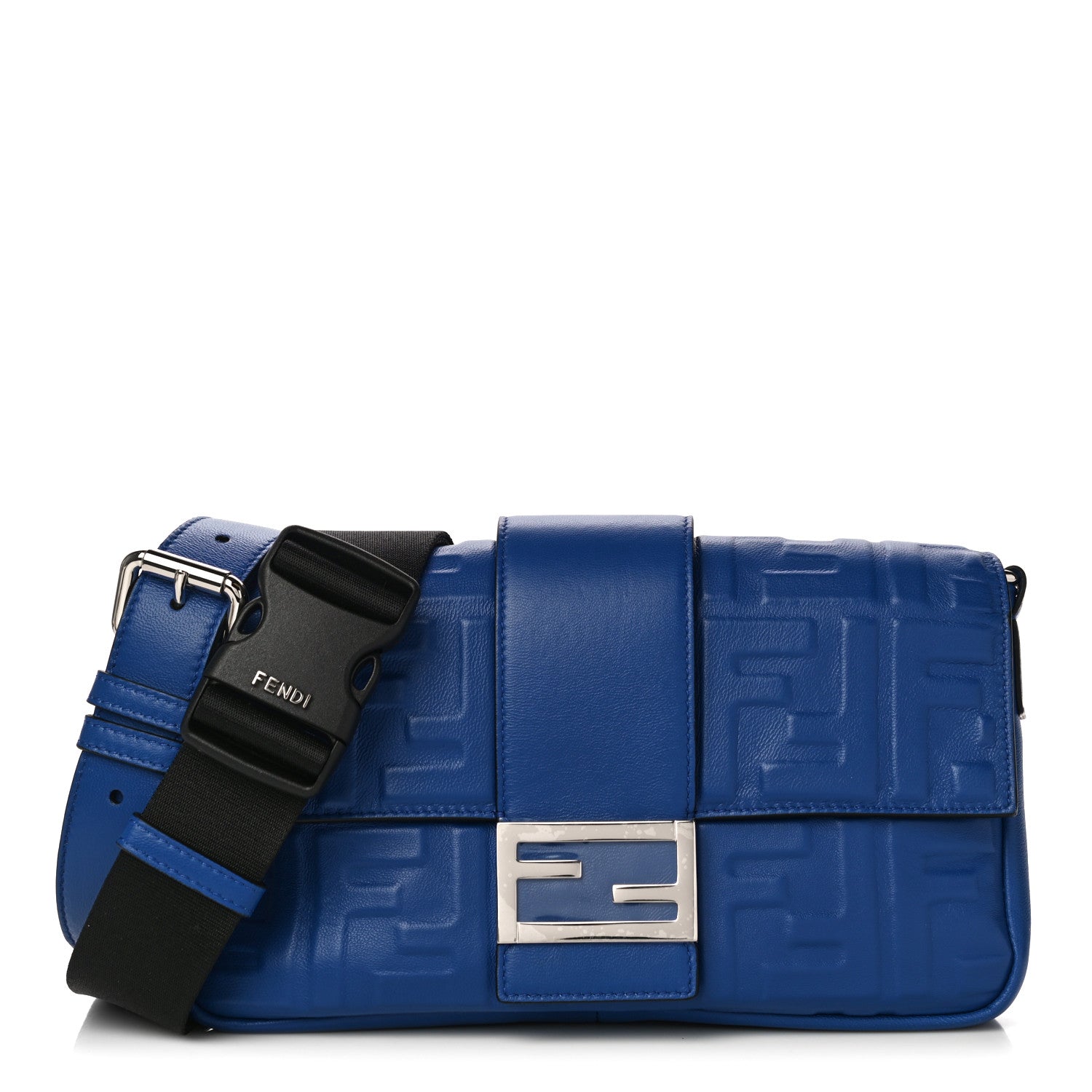 Fendi Nappa FF 1974 Embossed Belt Baguette Bag Blue Neon 1 of 10