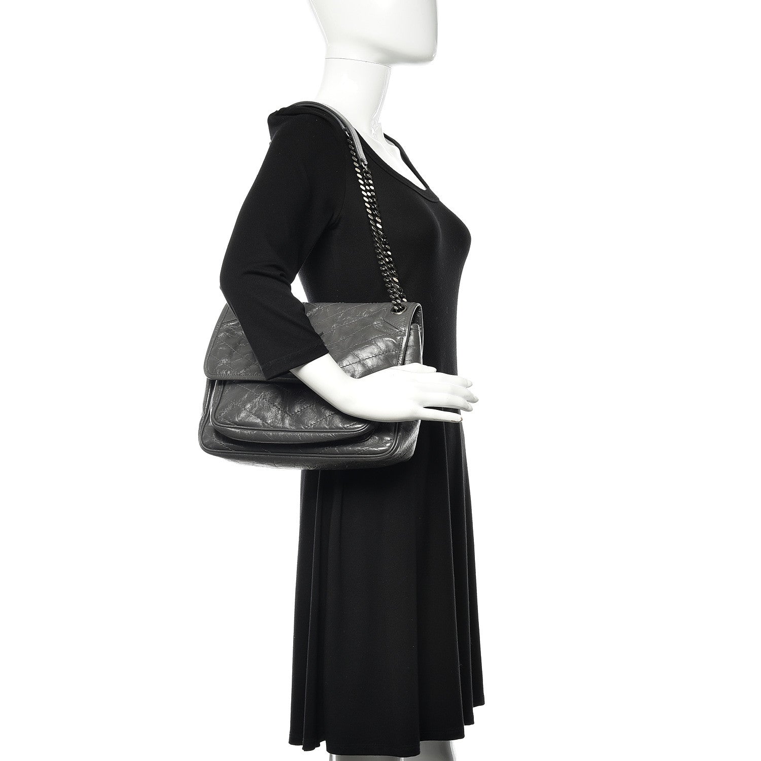 Saint Laurent Crinkled Calfskin Matelasse Monogram Medium Niki Chain Satchel Fog 2 of 12