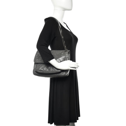 Saint Laurent Crinkled Calfskin Matelasse Monogram Medium Niki Chain Satchel Fog 2 of 12