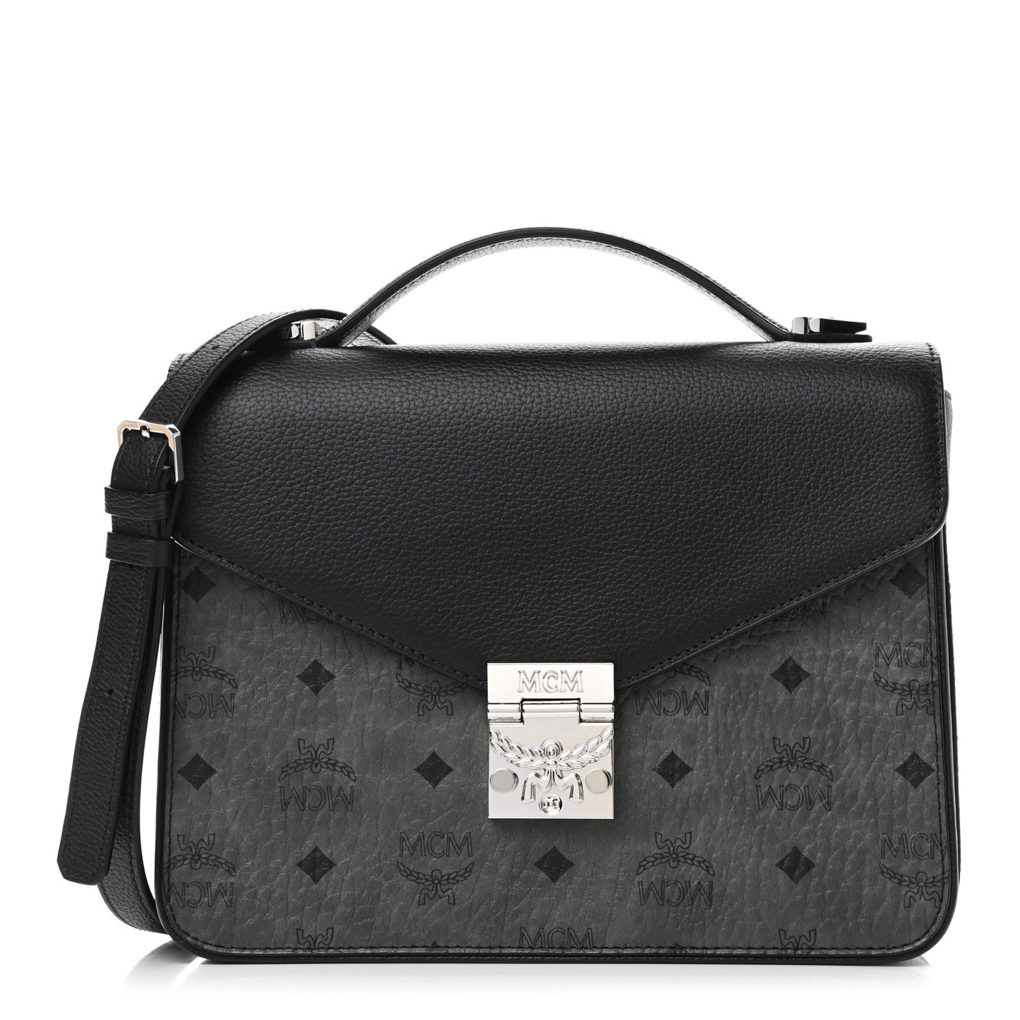 Visetos Calfskin Spot Park Avenue Medium Shoulder Bag Dark Grey Black