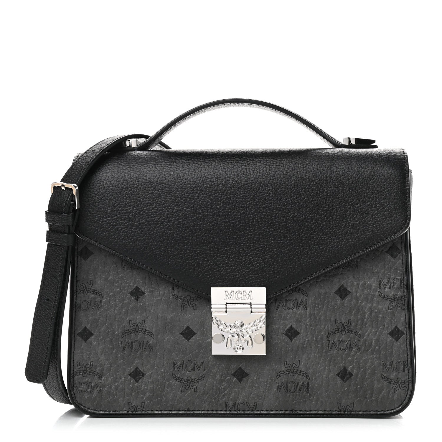 MCM Visetos Calfskin Spot Park Avenue Medium Shoulder Bag Dark Grey Black 1 of 6
