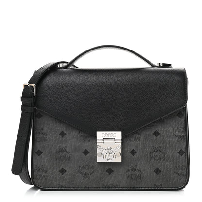 MCM Visetos Calfskin Spot Park Avenue Medium Shoulder Bag Dark Grey Black 1 of 6