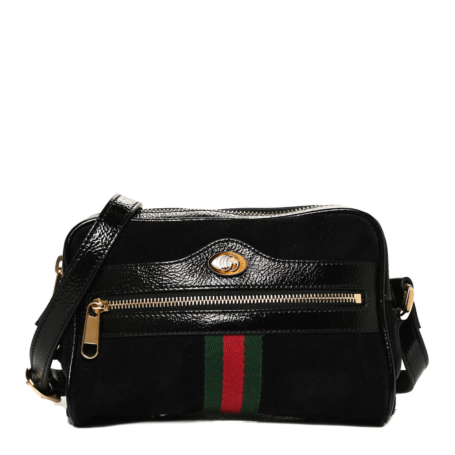 Gucci Suede Patent Web Mini Ophidia Shoulder Bag Black 1 of 12