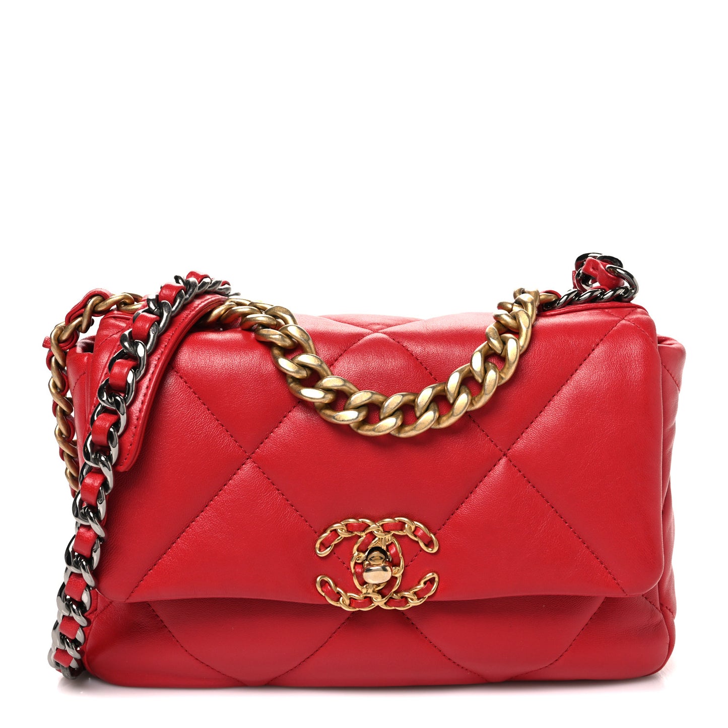 Lambskin Quilted Medium Chanel 19 Flap Red