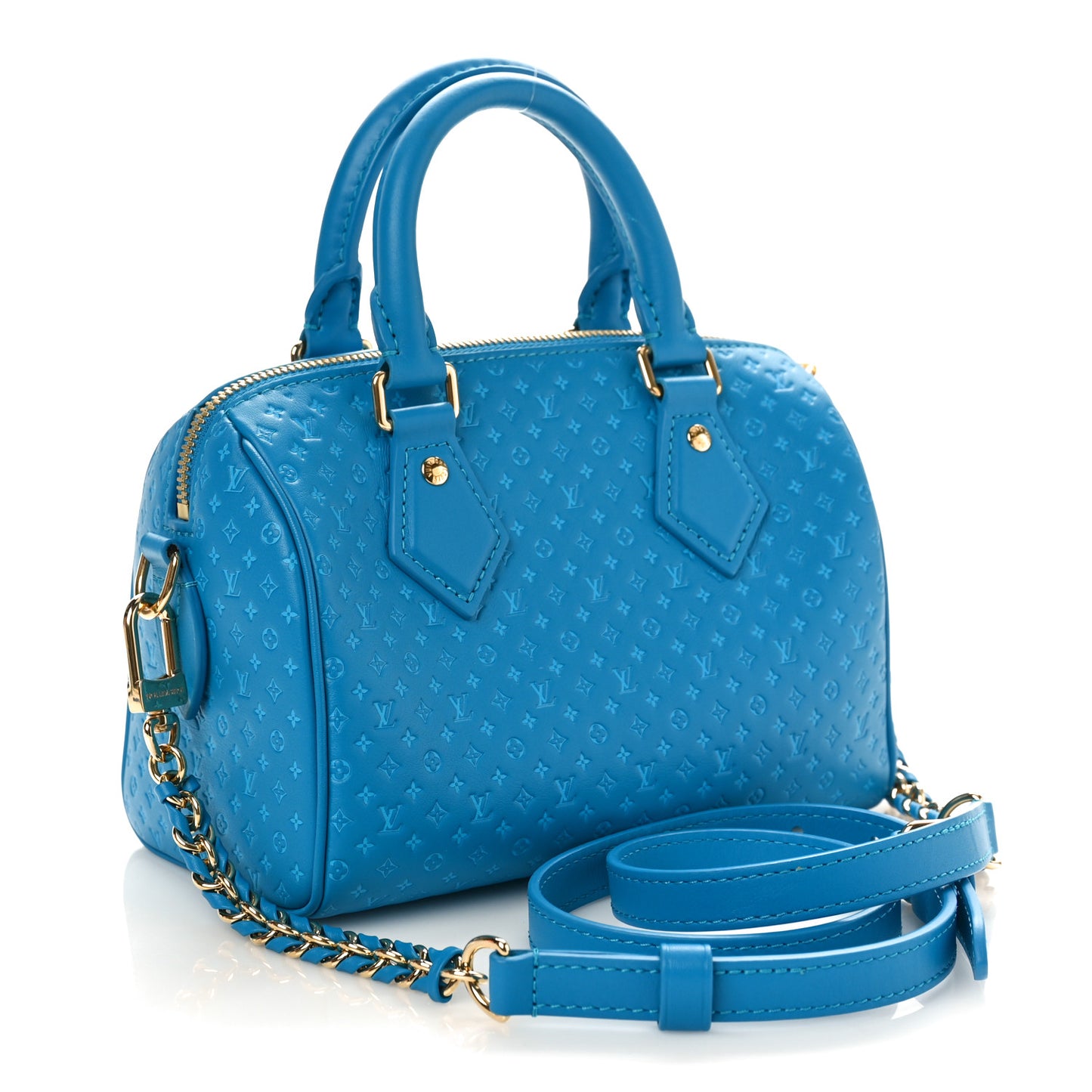 Calfskin Nanogram Embossed Speedy 20 Bleu