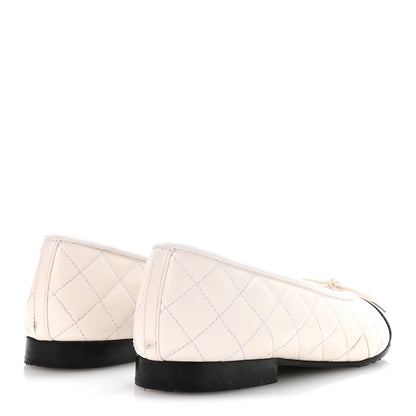 Chanel Canvas Lambskin Quilted CC Cap Toe Ballerina Flats 37 White Black 5 of 8