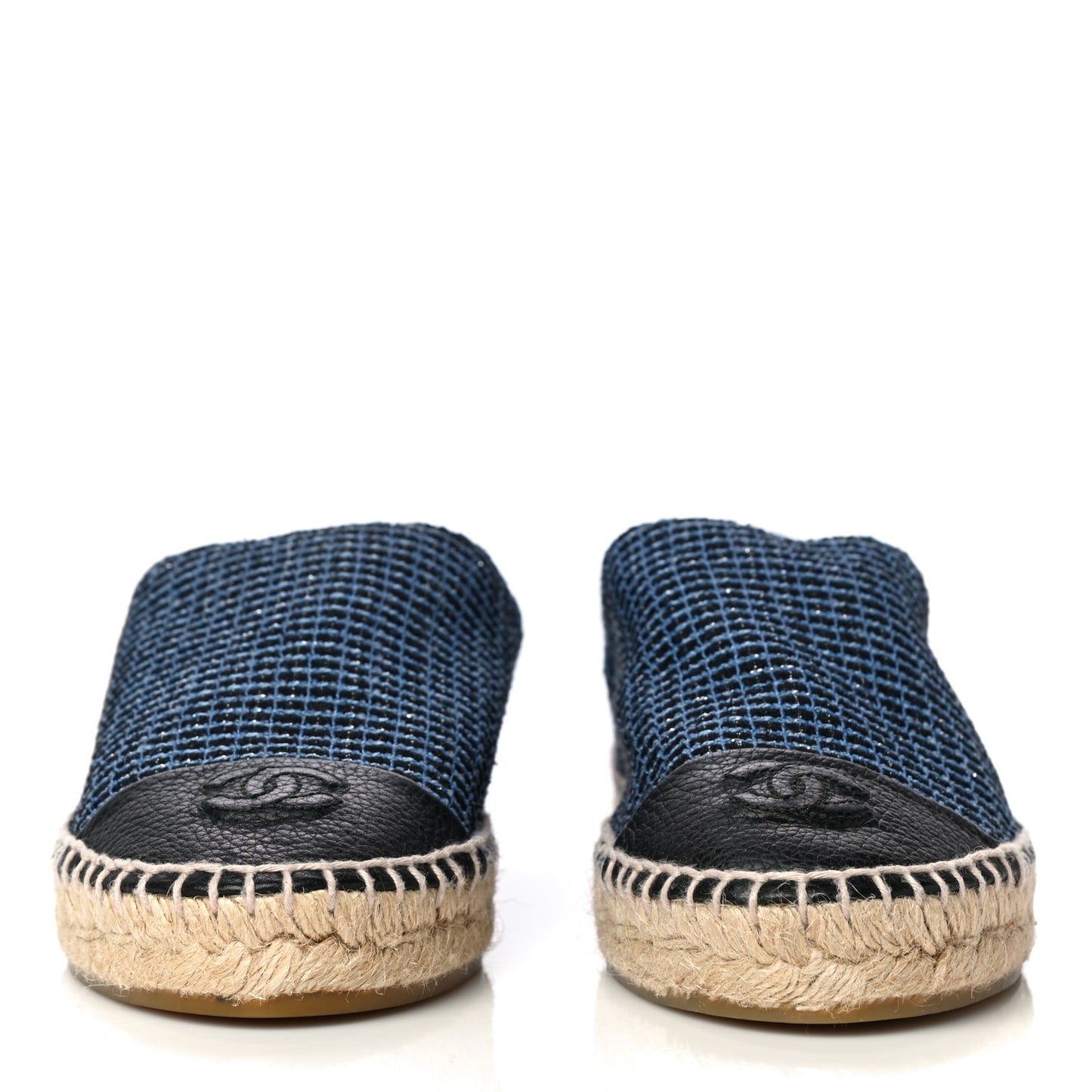 Grained Calfskin Tweed CC Espadrilles 38 Black Blue