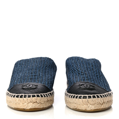 Chanel Grained Calfskin Tweed CC Espadrilles 38 Black Blue 3 of 11