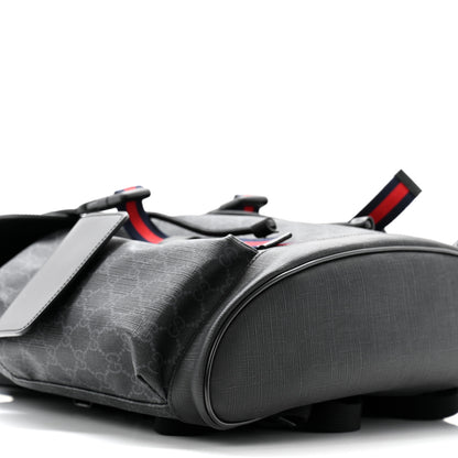 Gucci Soft GG Supreme Monogram Calfskin Web Double Buckle Backpack Black 9 of 10
