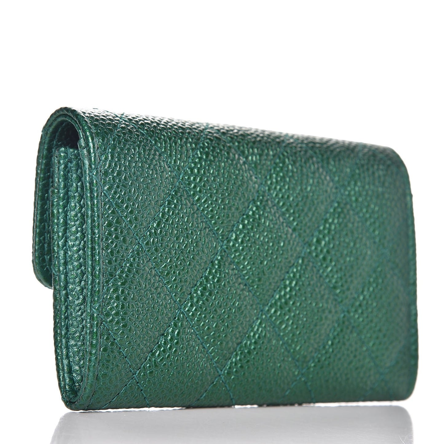 Metallic Caviar Quilted Card Holder Green