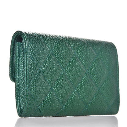 Chanel Metallic Caviar Quilted Card Holder Green 3 of 9