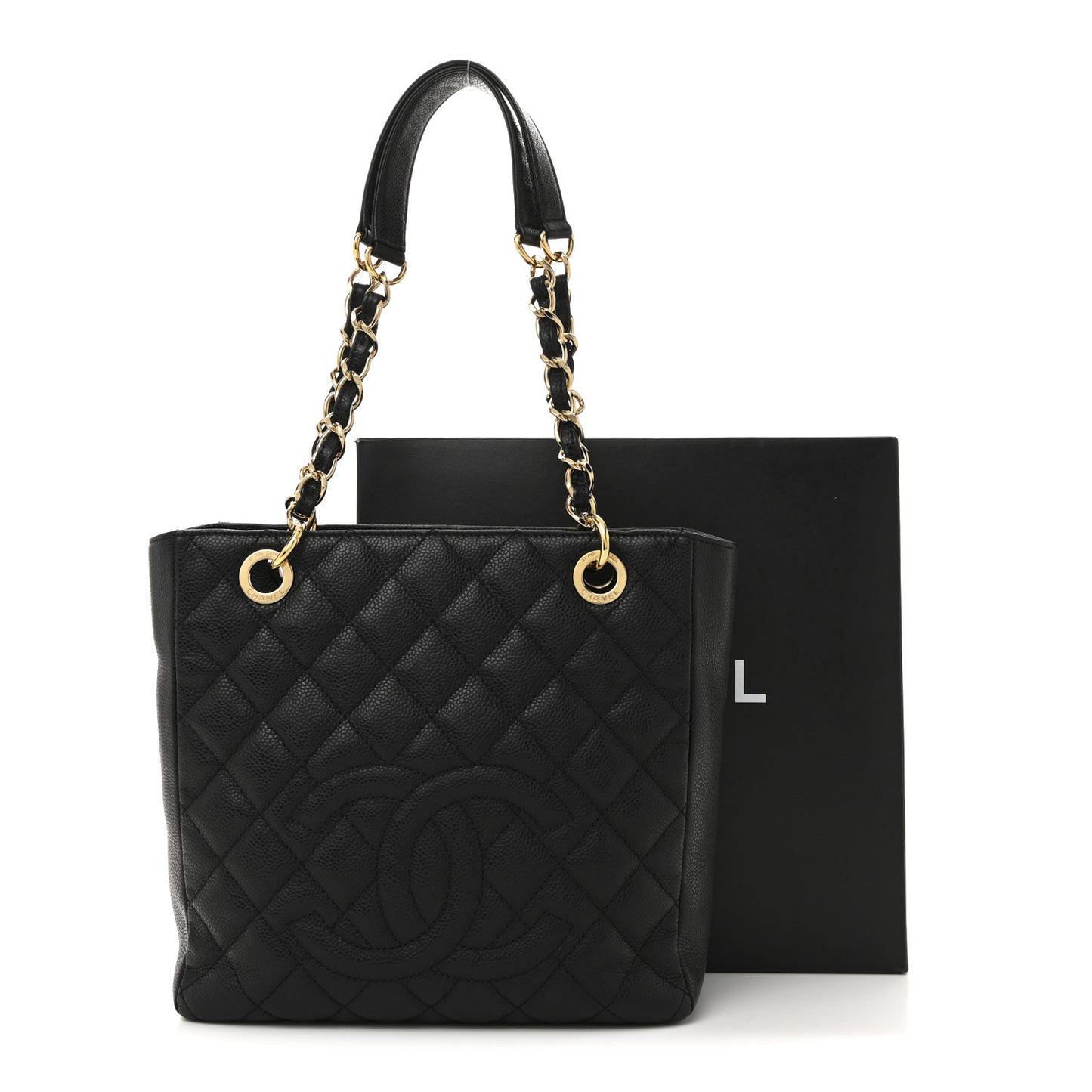 Caviar Quilted Petit Shopping Tote PST Black
