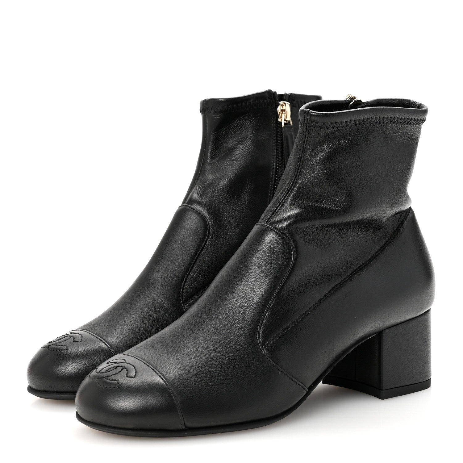 Chanel Stretch Lambskin Cap Toe CC Uniform Short Boots  35 Black 4 of 9