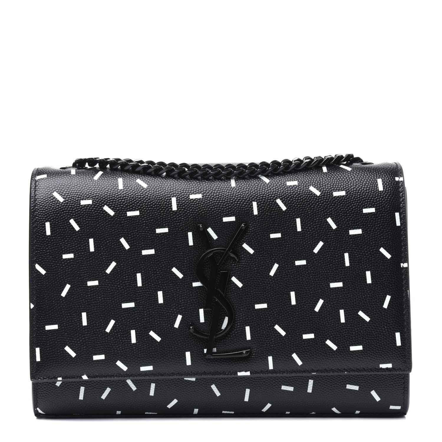 Saint Laurent Grain De Poudre Small Monogram Kate Satchel Black White 1 of 11