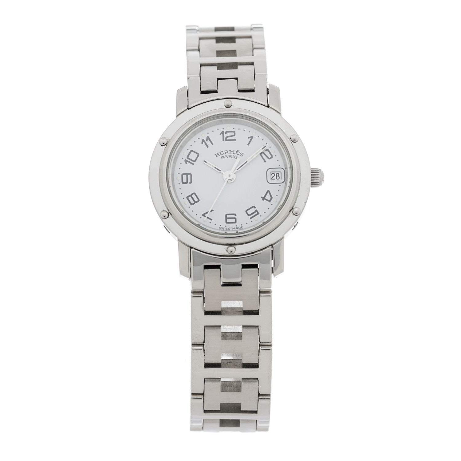 Hermes Stainless Steel 24mm Clipper Quartz Watch White 1 of 4