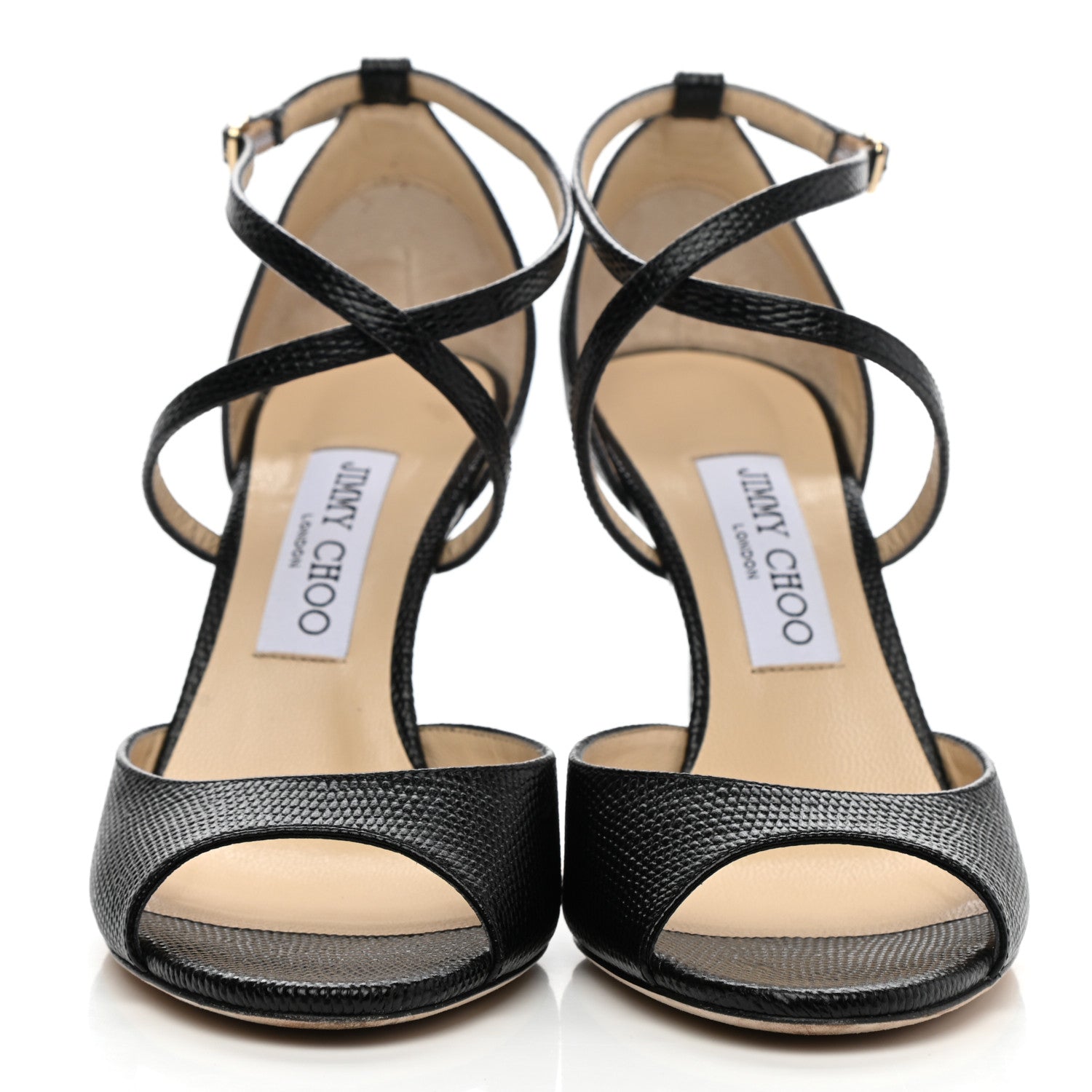 Jimmy Choo Lizard Emsy Crisscross Sandals 38 Black 2 of 9