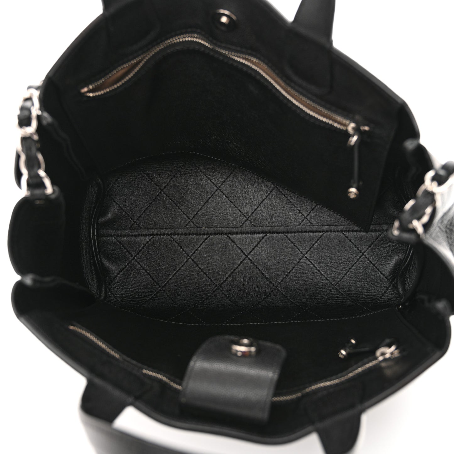 Caviar Stitched Medium Lady Coco Shopping Tote Black