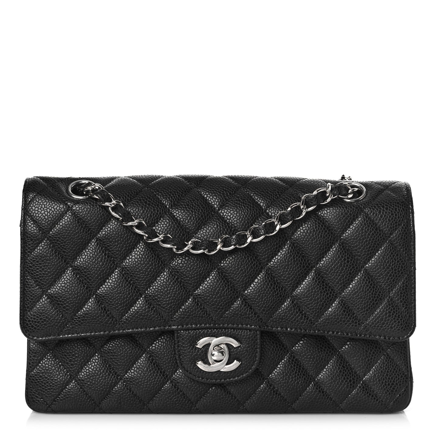 Caviar Quilted Medium Double Flap Black
