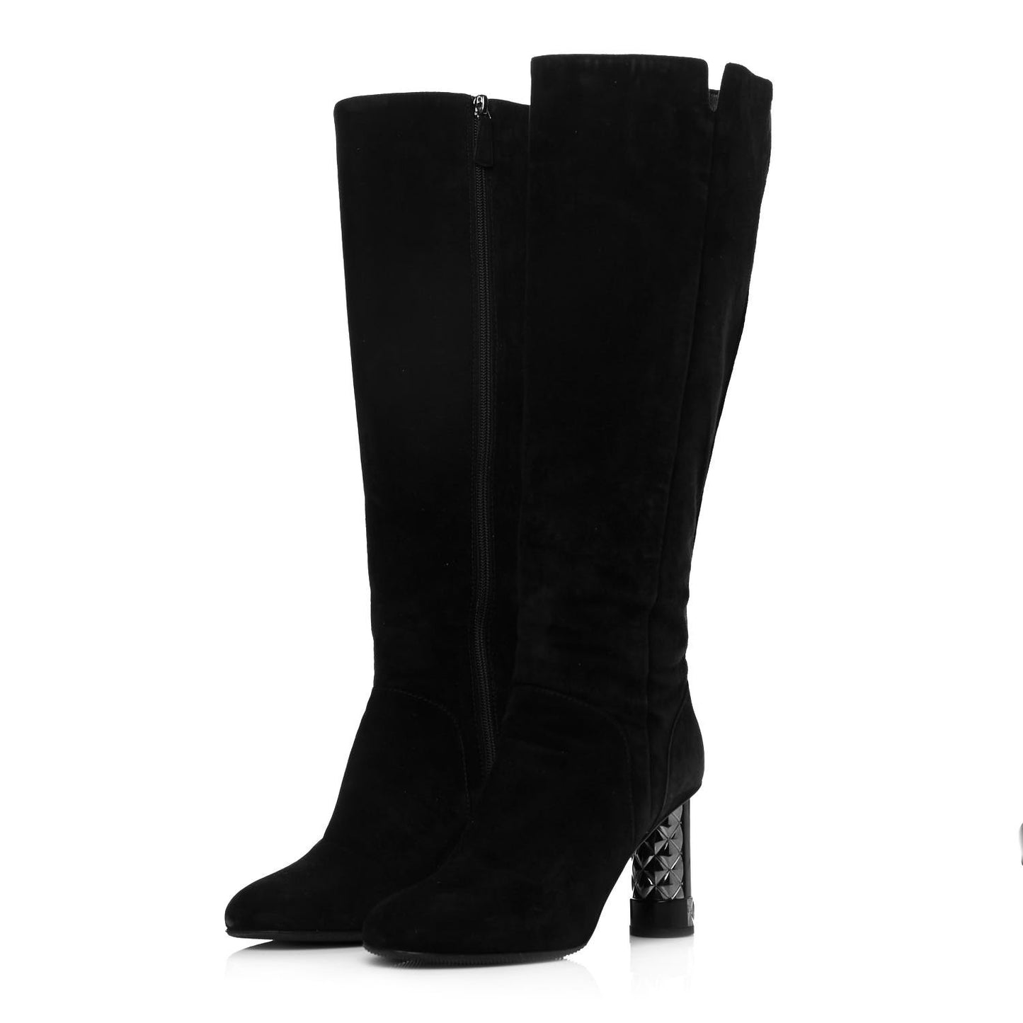 Suede Calfskin High Boots 39 Black