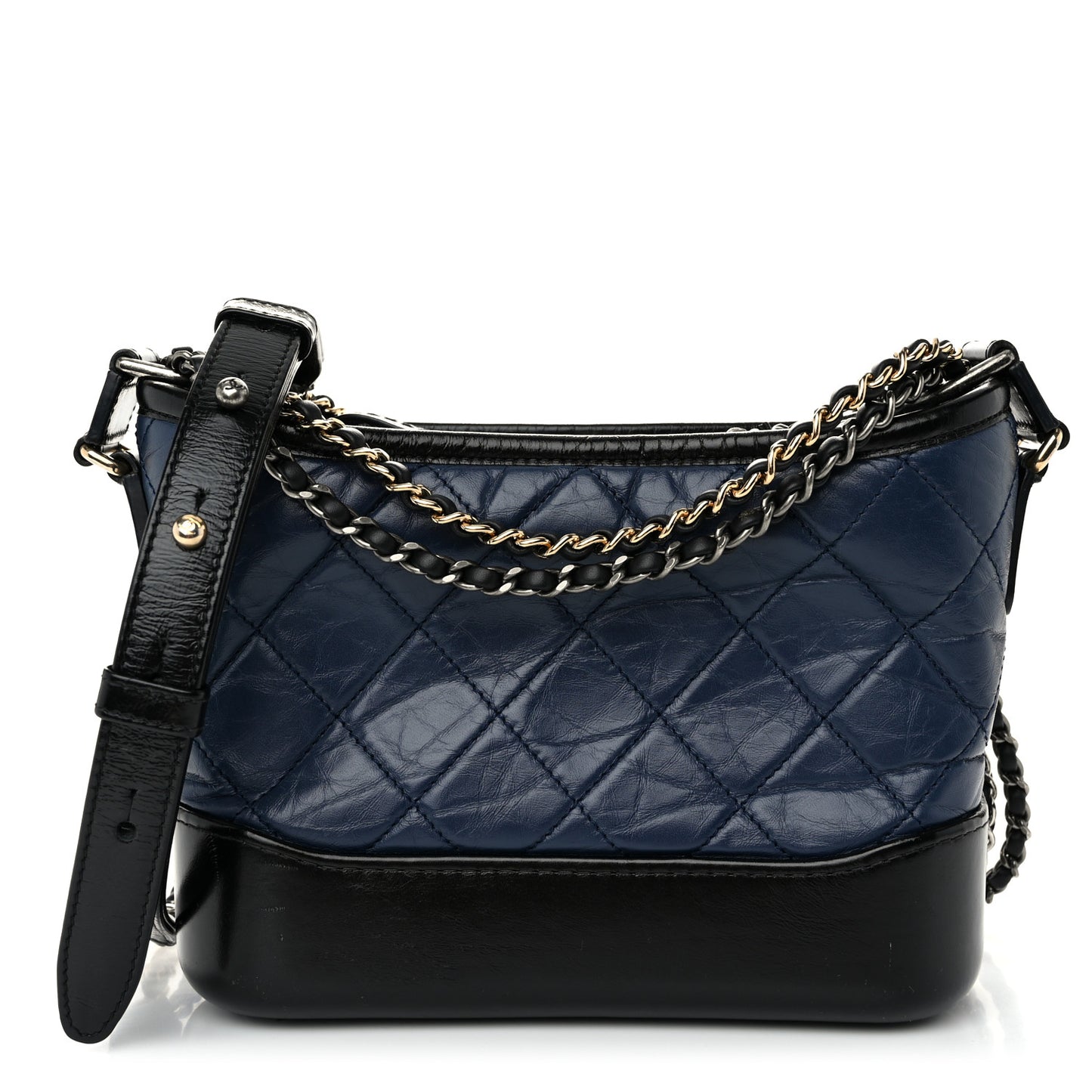 Aged Calfskin Quilted Small Gabrielle Hobo Navy Black