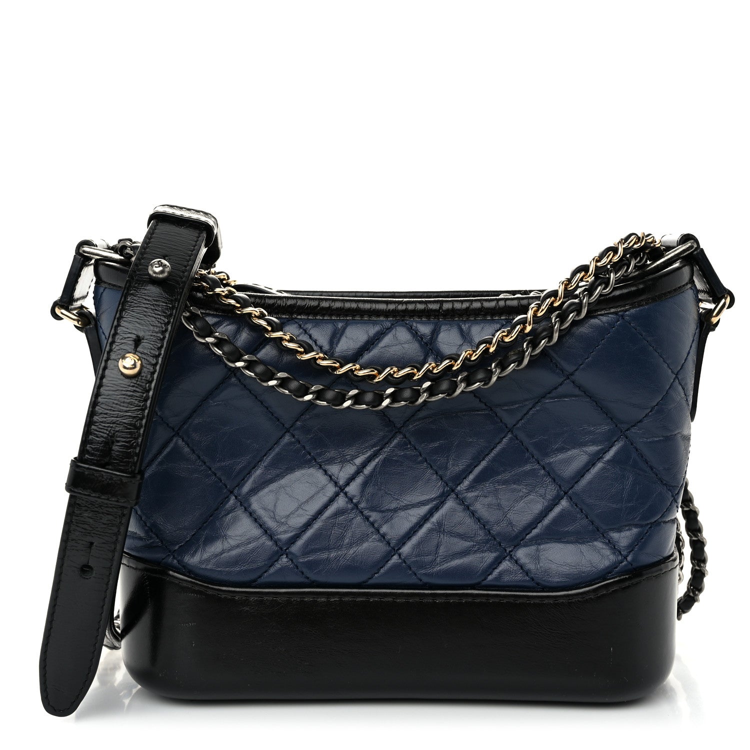 Chanel Aged Calfskin Quilted Small Gabrielle Hobo Navy Black 1 of 10