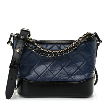Chanel Aged Calfskin Quilted Small Gabrielle Hobo Navy Black 1 of 10