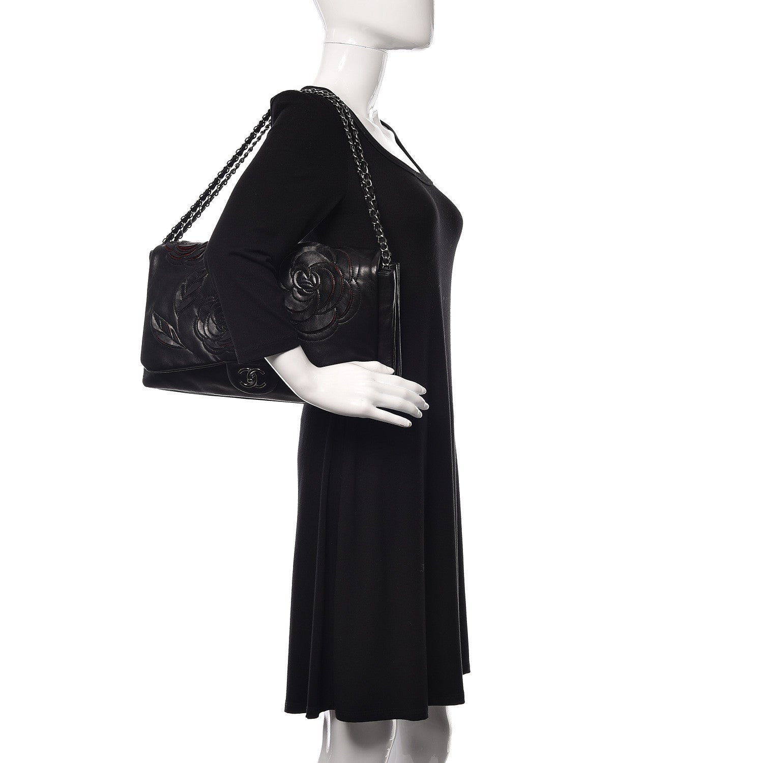 Chanel Lambskin Tweed Maxi Camellia Petals Flap Black 2 of 13