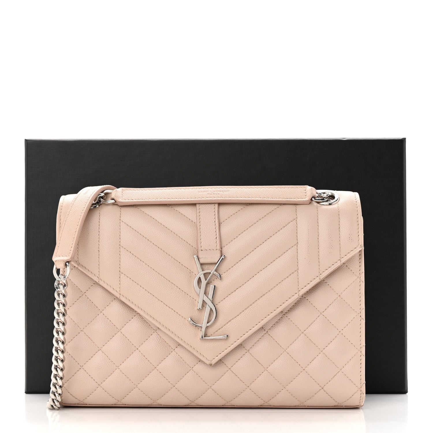 Saint Laurent Grain De Poudre Textured Mixed Matelasse Medium Triquilt Monogram Satchel Marble Pink 16 of 16