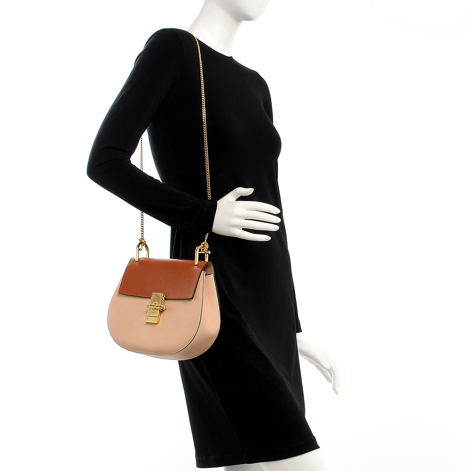 Chloe Grained Calfskin Lambskin Drew Shoulder Bag Powder Beige Caramel 2 of 6