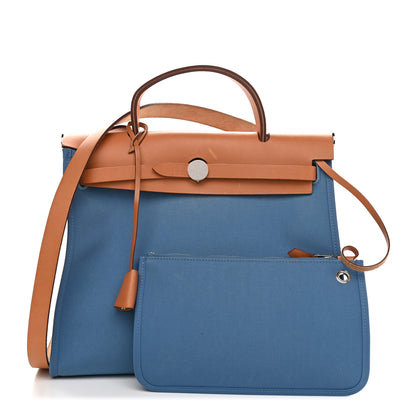 Hermes Vache Hunter Toile Herbag Zip 31 PM Azur Natural 1 of 10