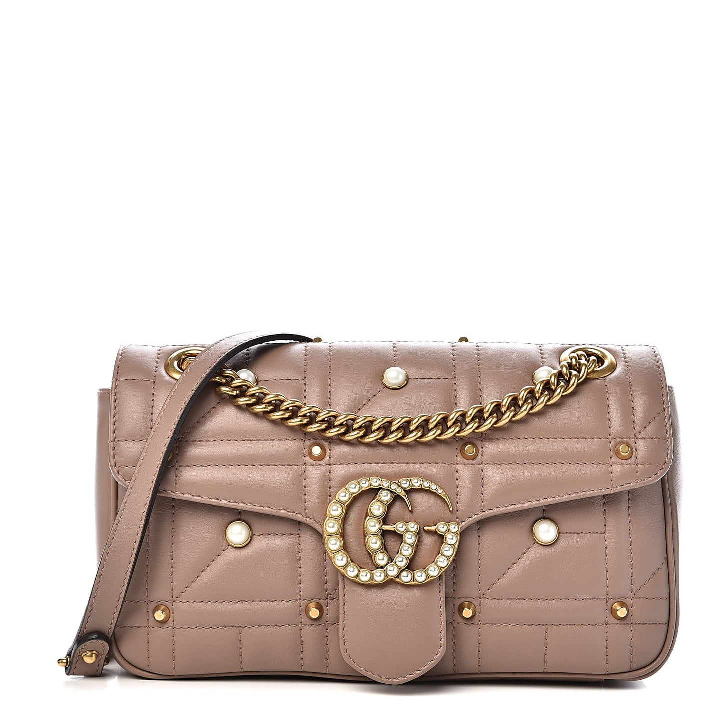 Calfskin Matelasse Studded Small Pearly GG Marmont Shoulder Bag Porcelain Rose
