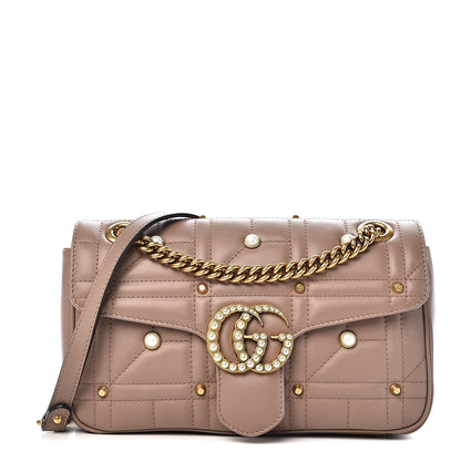 Gucci Calfskin Matelasse Studded Small Pearly GG Marmont Shoulder Bag Porcelain Rose 1 of 10