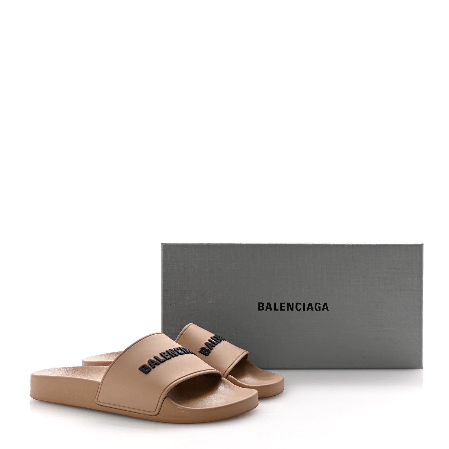 Balenciaga Rubber Womens Logo Pool Slide Sandals 37 Beige Black 8 of 8