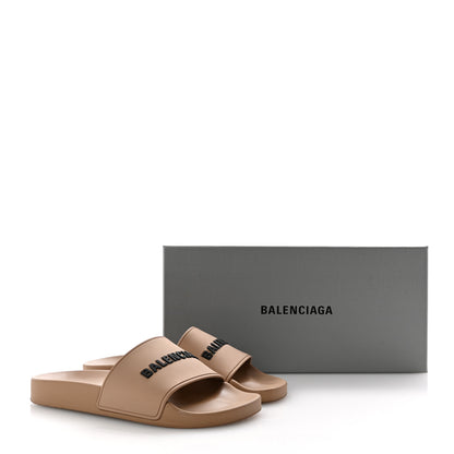 Balenciaga Rubber Womens Logo Pool Slide Sandals 37 Beige Black 8 of 8