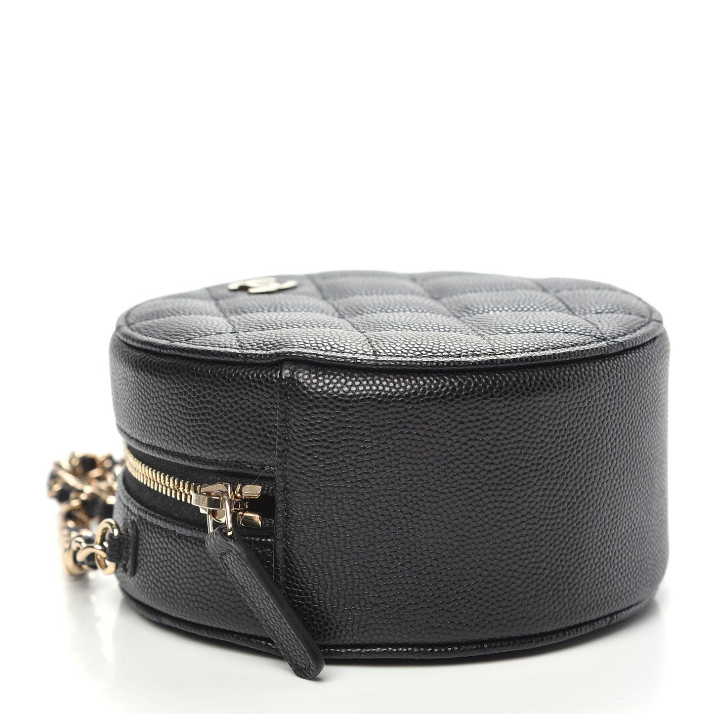 Caviar Quilted Round Clutch With Chain Black
