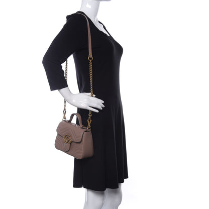 Gucci Calfskin Matelasse Mini GG Marmont Top Handle Shoulder Bag Porcelain Rose 2 of 10
