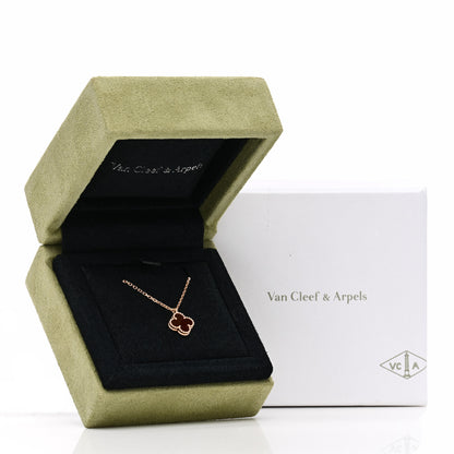 Van Cleef & Arpels 18K Rose Gold Carnelian Sweet Alhambra Pendant Necklace 7 of 7