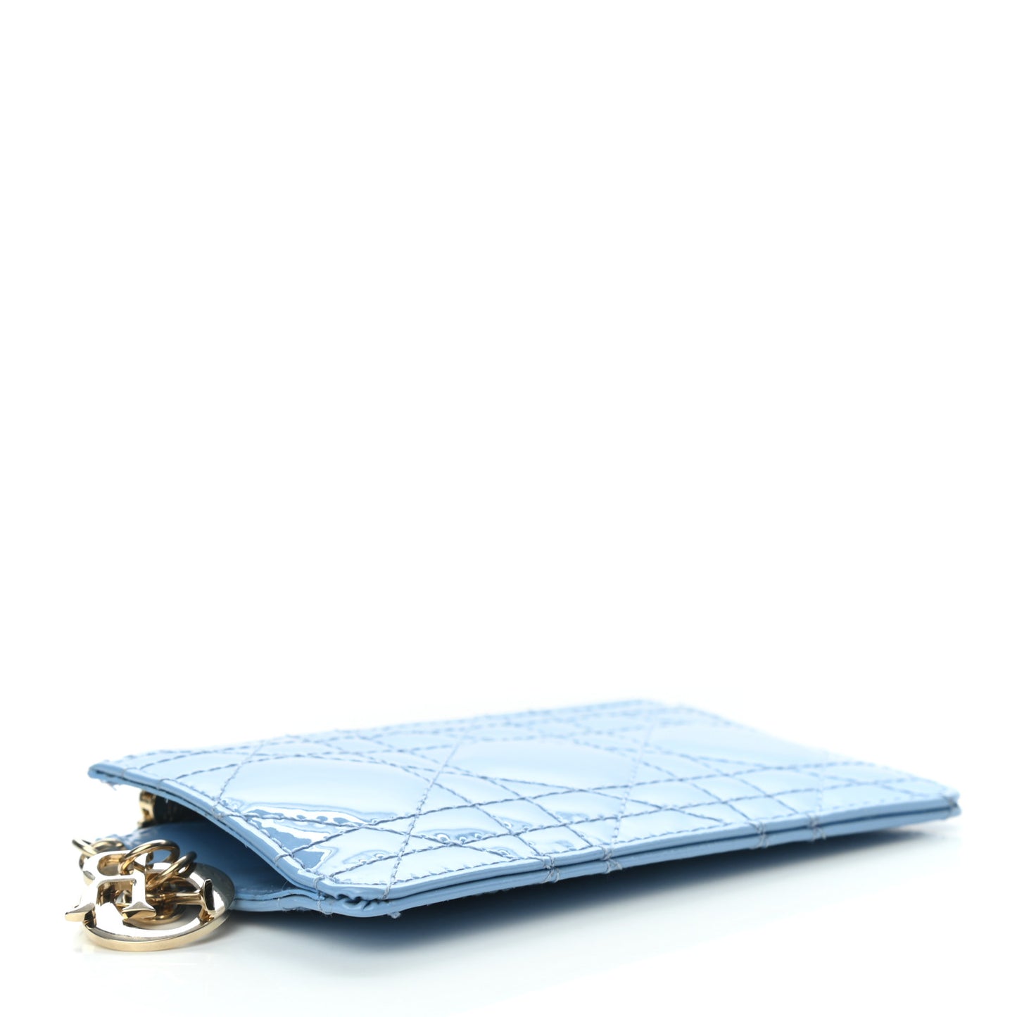 Patent Cannage Lady Dior Key Pouch Blue