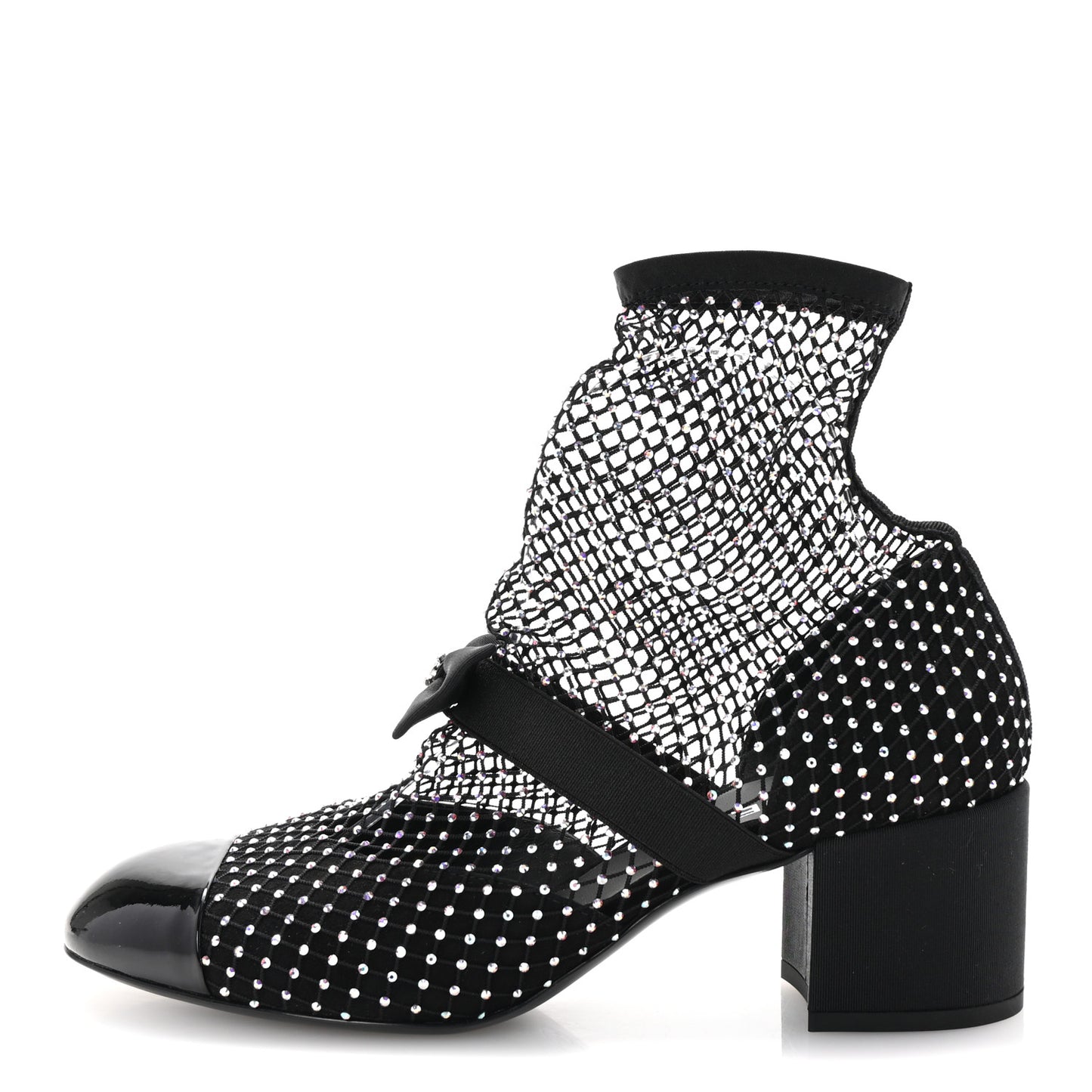 Resille Strass Kid Suede Patent Mary Jane Short Boots 40.5 Black