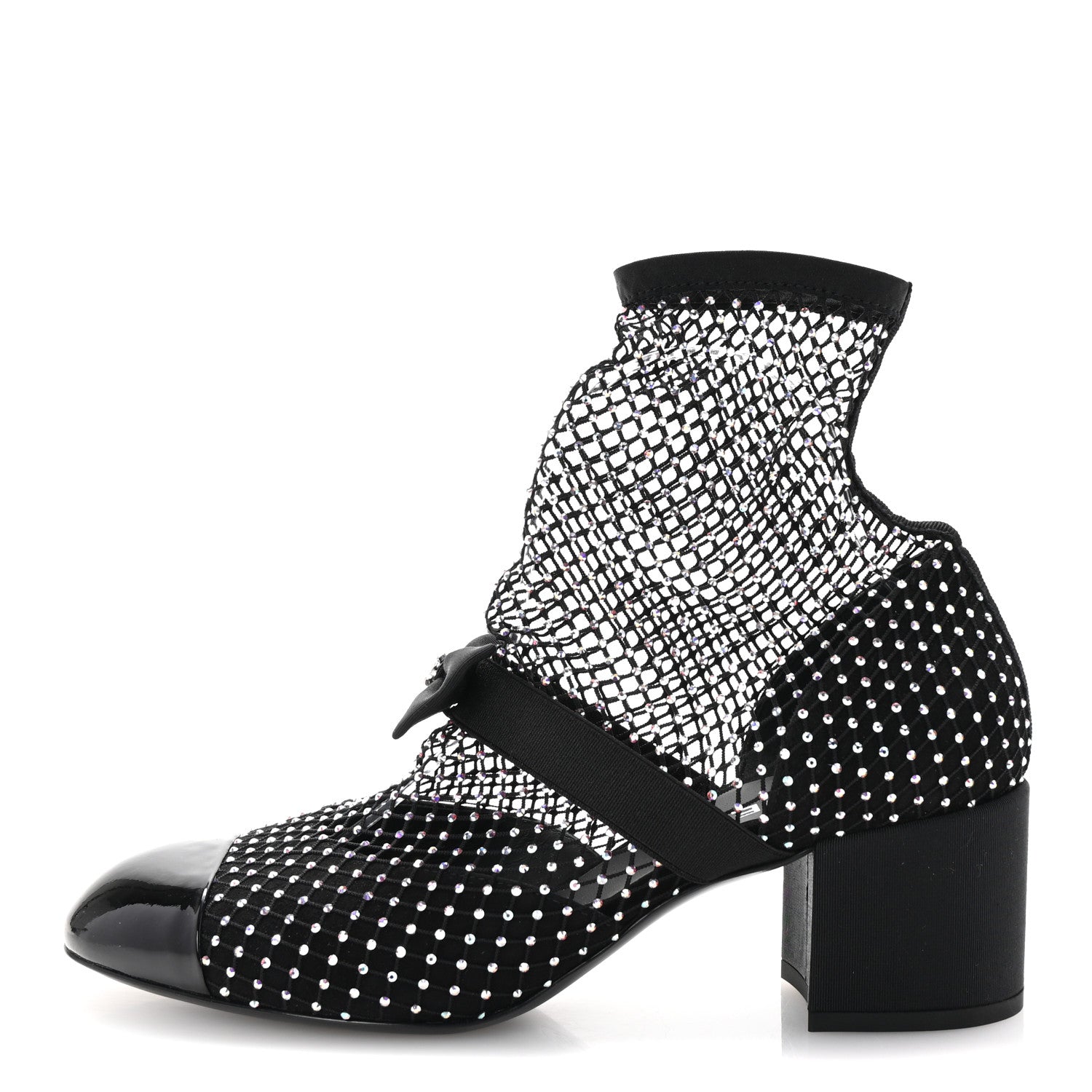 Chanel Resille Strass Kid Suede Patent Mary Jane Short Boots 40.5 Black 1 of 9